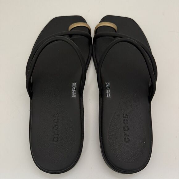 Crocs Miami Metallic Toe Loop Sandal Black Gold Flat Sandal Womens Size 8 210042 - Picture 5 of 7